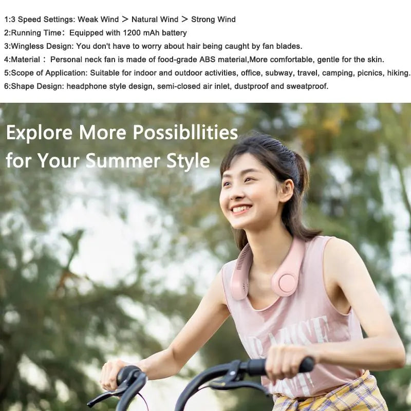 Portable Neck Fan, 3-speed Rechargeable Bladeless Neck Fan, Energy Saving Fan, Multifunctional Fan, Adjustable Neck Wearable Fan for Women & Men, Usb Portable Fan, Cooling Fan for Travel, Indoor, Outdoors & Sports, Wearable Cooling Fans, Usb Charging Fan