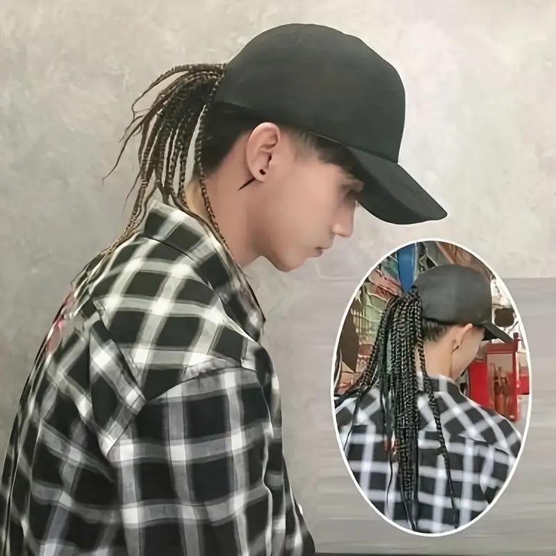 Hip-Hop Punk Baseball Cap with Braided Dreadlock Wig Adjustable Snapback High-Temperature Fiber Black Brown 35.05cm 44.96cm for Motorcycle Style Urban Fashion