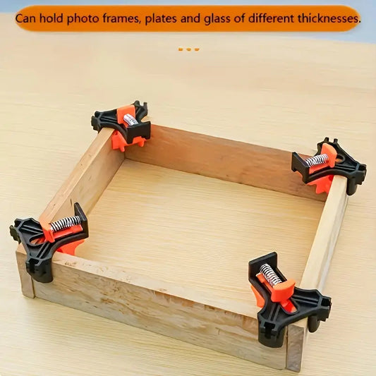 4pcs Adjustable Spring-Loaded Right Angle Corner Clamps - Heavy-Duty Plastic Woodworking Clamps with Ergonomic Handle & Locking Mechanism, Clamp with Thread, Multi-angle Clamping For Cabinets, Photo Framing